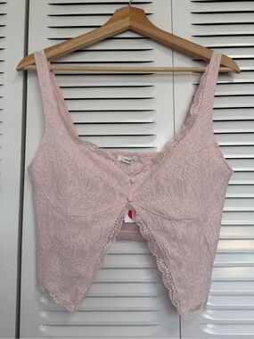 Timing Pink Lace Cropped Bralette with Button Detail